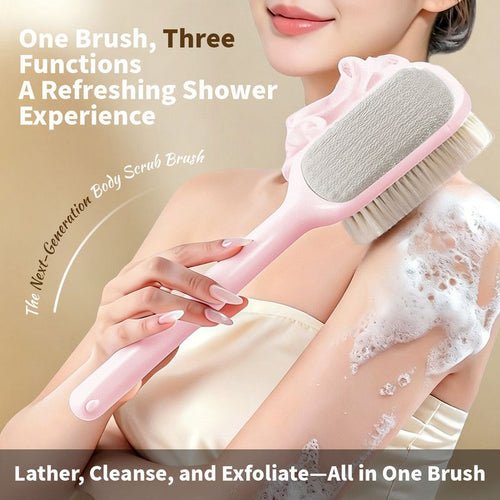 3-in-1 Long-Handle Body Scrub Brush | Pink